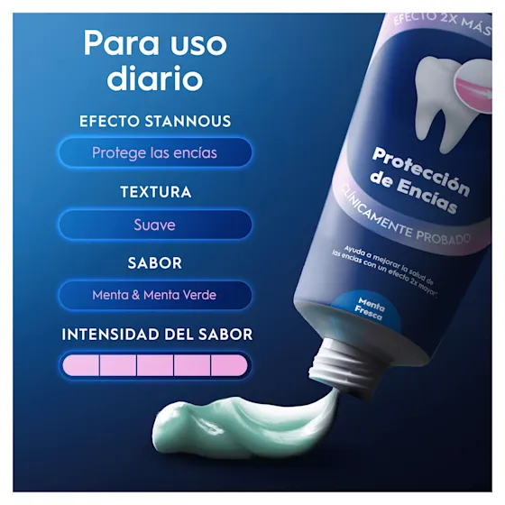 La pasta de dientes Oral-B Protección de Encías ayuda a mejorar la salud de las encías con un efecto 2x mayor.