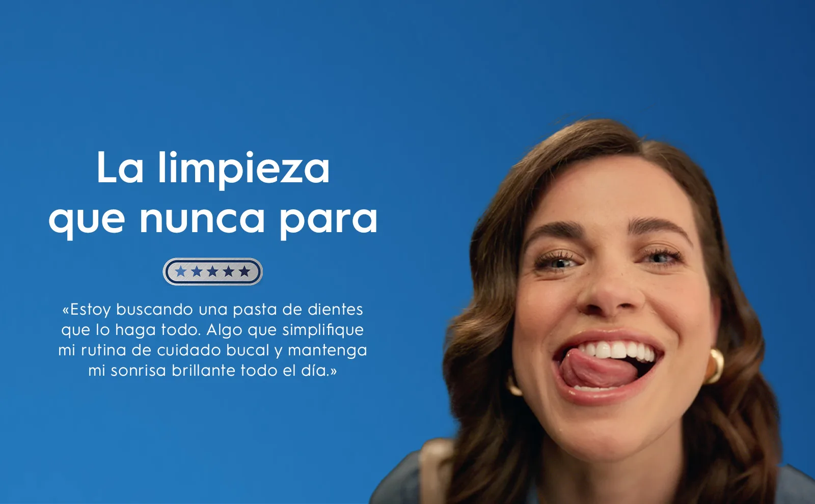 Text reads 'The clean that never stops' next to a smiling woman.