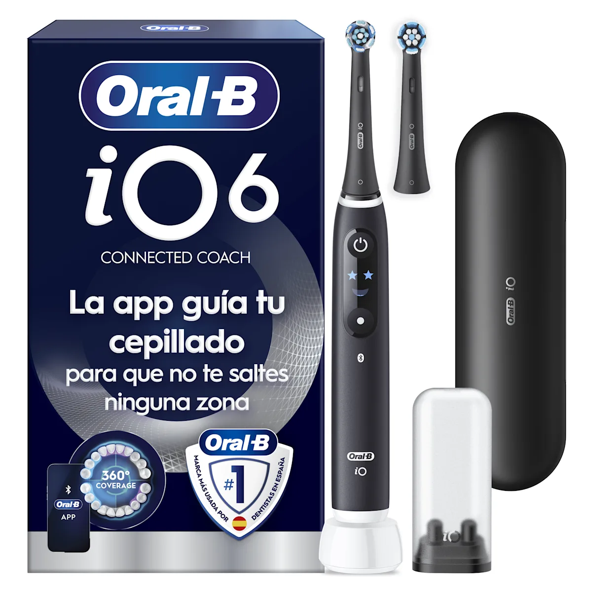 Cepillo de dientes eléctrico iO6 Negro con 2 cabezal y estuche de viaje