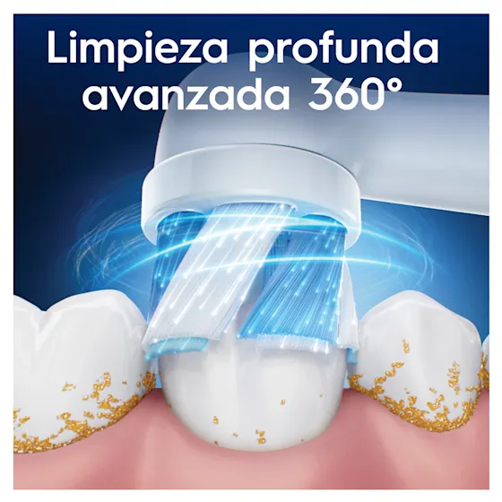 El cabezal del cepillo Oral-B proporciona una limpieza profunda avanzada de 360 grados, eliminando la placa visiblemente.