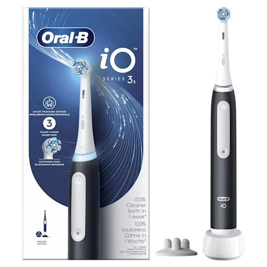 Oral-B iO3 negro con sensor de presión visible 360° para proteger tus encías.