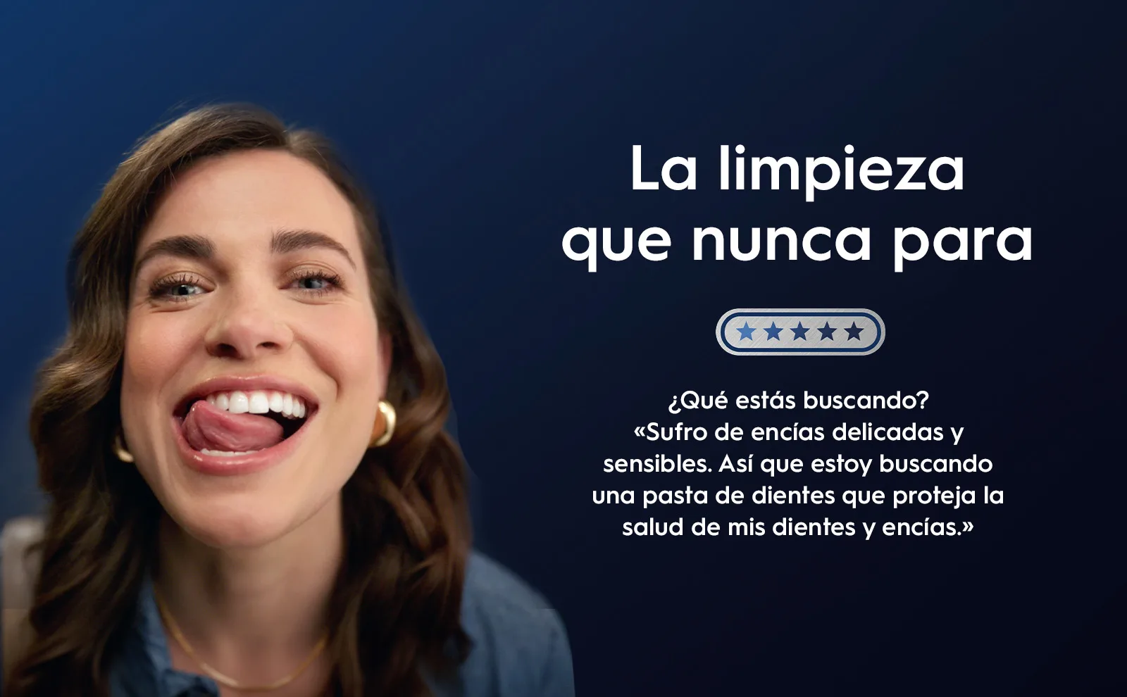 Text reads 'The clean that never stops' next to a smiling woman.