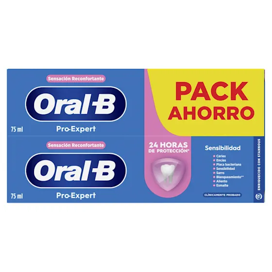 Oral-B Pro-Expert, pack ahorro de dos unidades, con la promesa de 24 horas de protección.