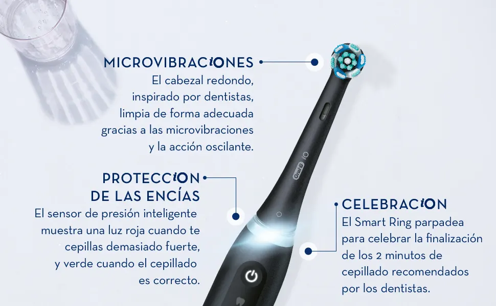 Parte superior del cepillo de dientes Oral-B iO 5 con protección de las encías, microvibraciones.													 