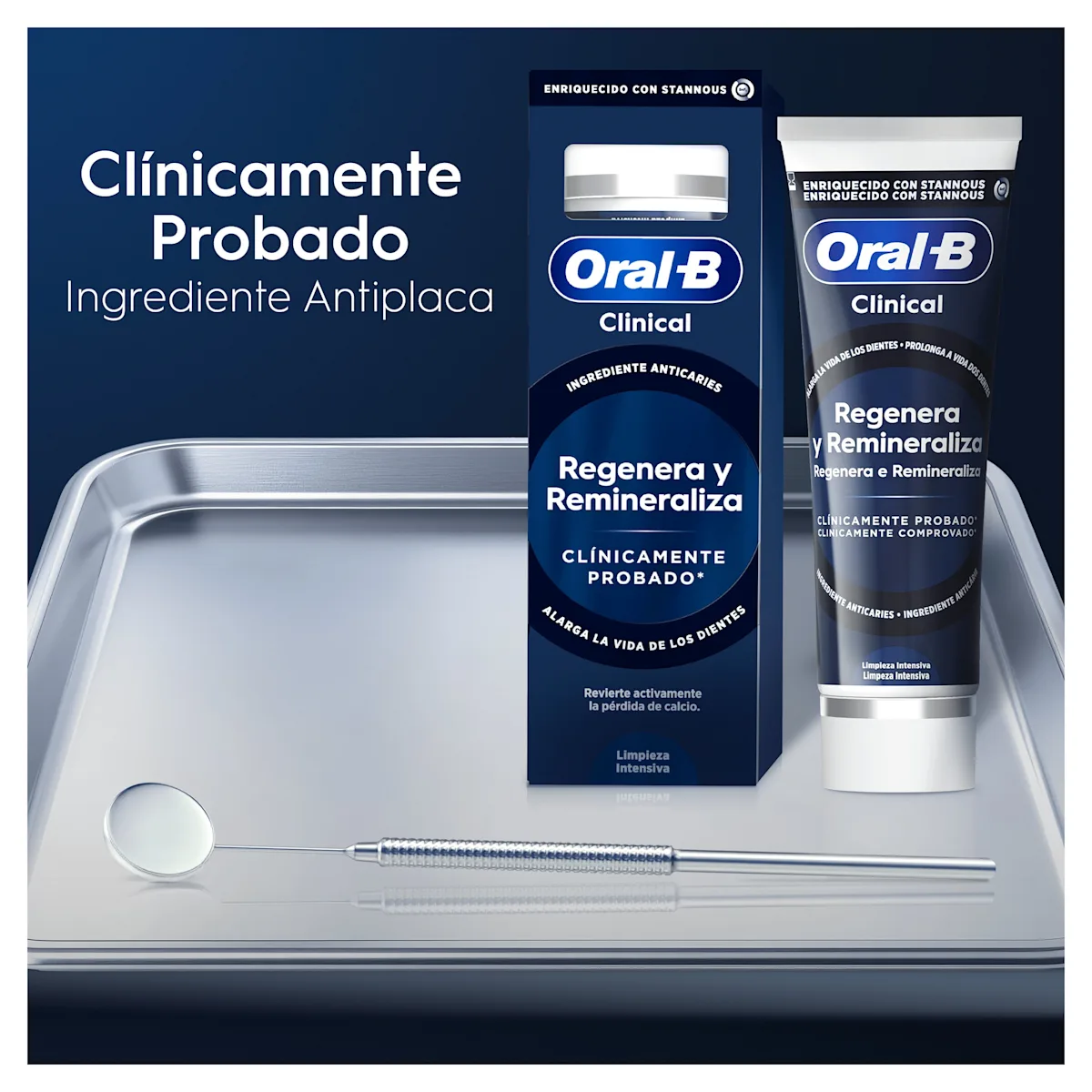 Oral-B Clinical, clínicamente probado para regenerar y remineralizar los dientes, alargando su vida.