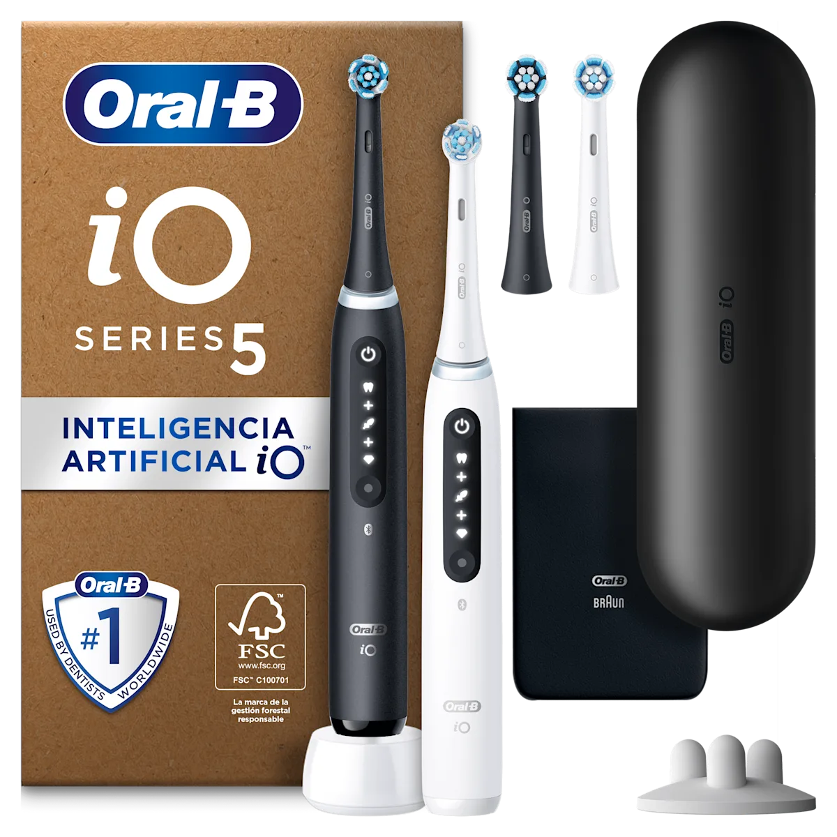 Oral-B iO5, dos cepillos negro y blanco y 5 modos de limpieza personalizada. Con estuche, bolsa