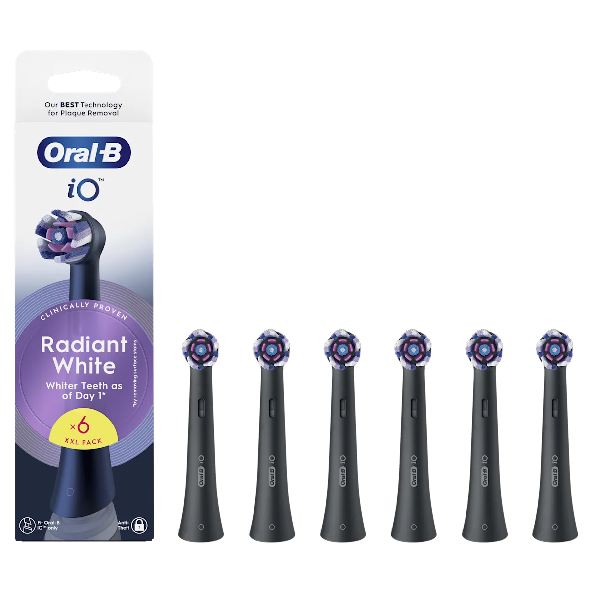 OralB iO Radiant White Cabezales Negros pack de 6 recambios