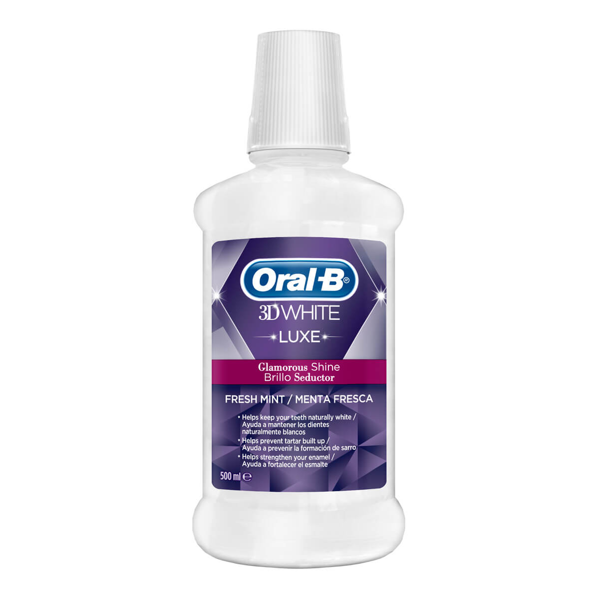 El enjuague Oral-B 3DWhite Luxe actúa de tres formas: ayuda a mantener el blanco natural de los dientes, fortalece el esmalte y refresca el aliento. Se ha formulado para usarse en lugar del colutorio normal dos veces al día como parte de la rutina de higiene oral.