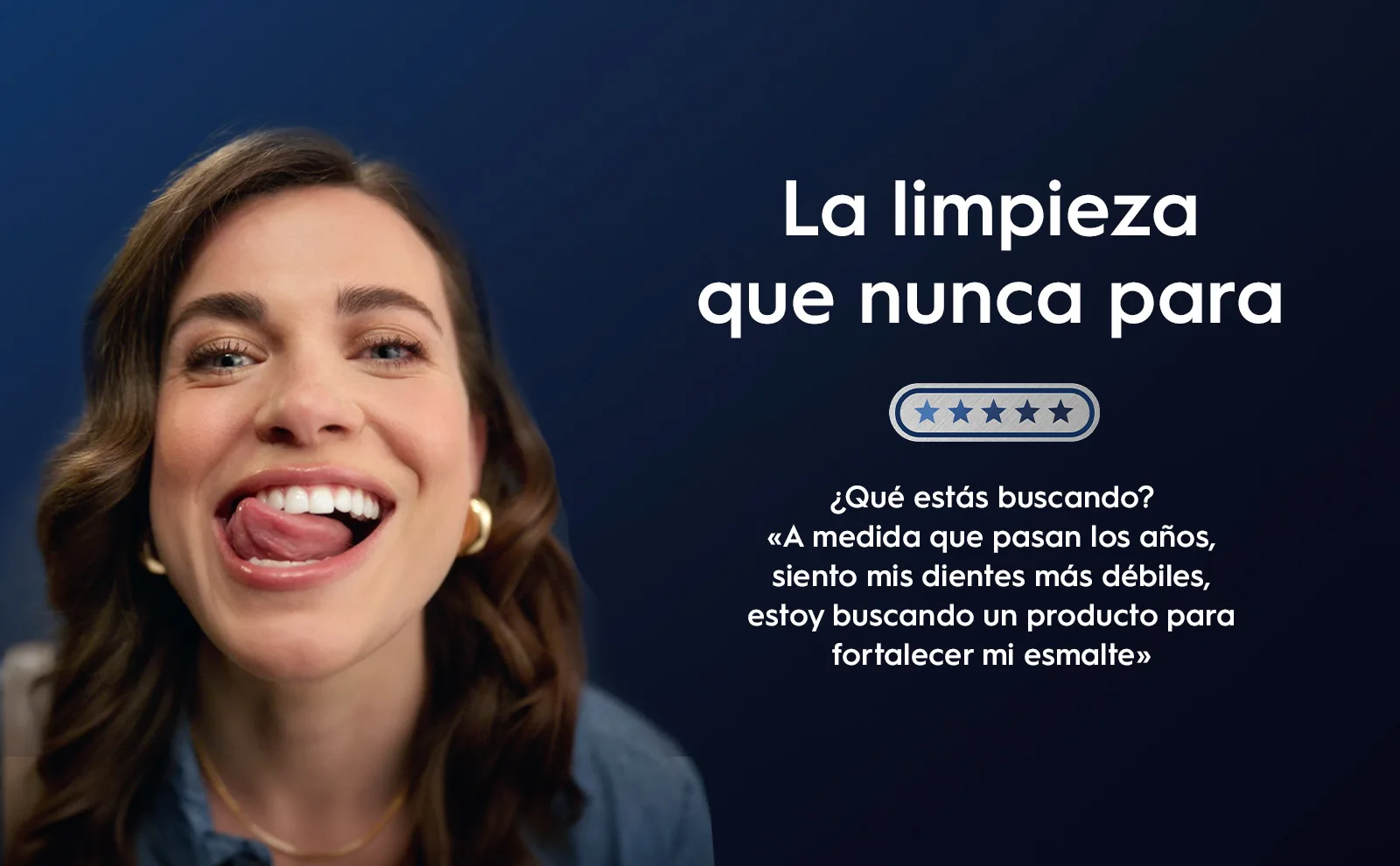 Text reads 'The clean that never stops' next to a smiling woman.