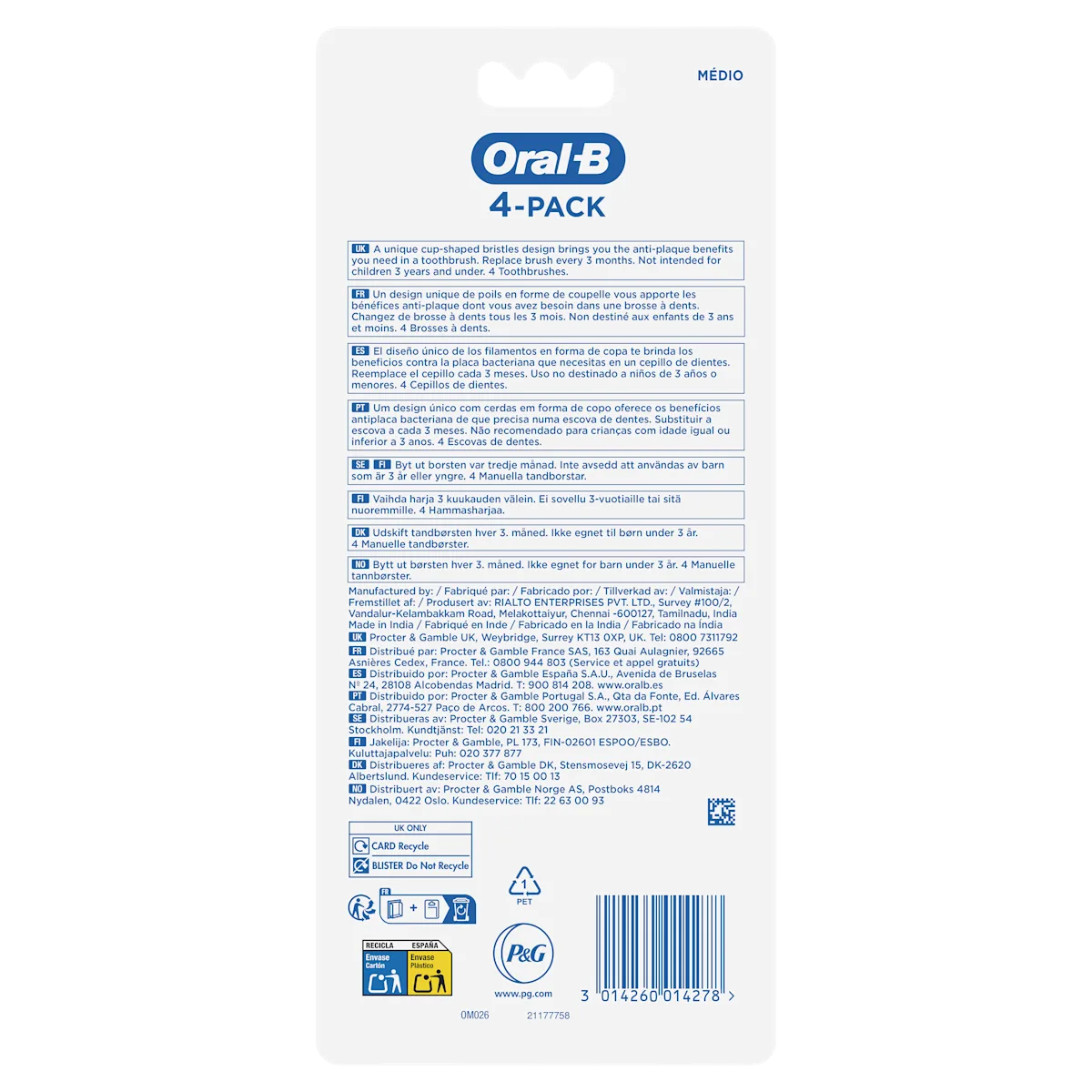 Oral-B Cepillo Shiny Clean 4 unidades