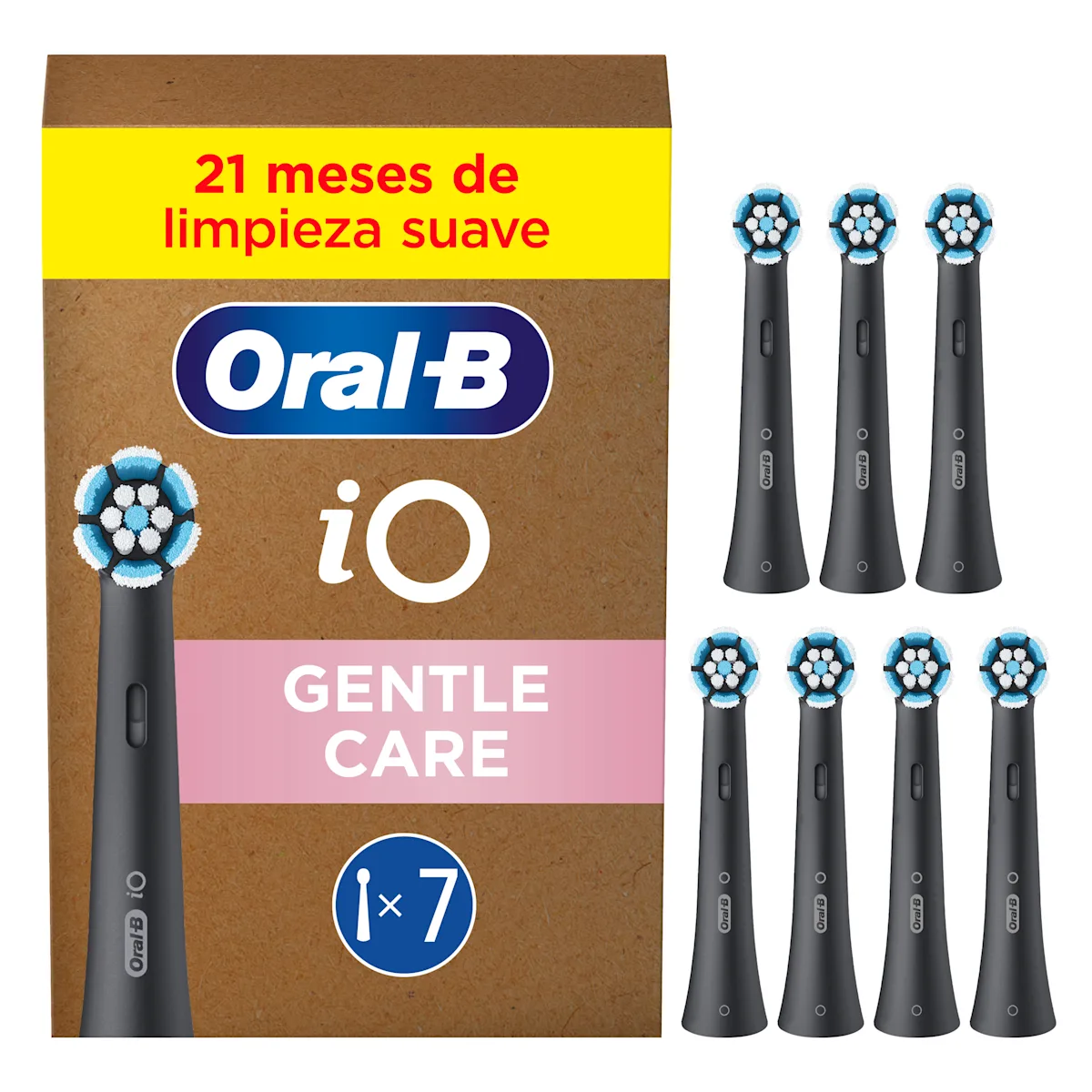 Oral-B iO cabezales de recambio Gentle Care, paquete de 7 unidades, para una limpieza suave.