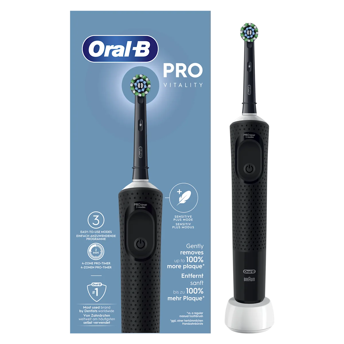 Cepillo de dientes eléctrico recargable Vitality Pro Negro con 1 cabezal