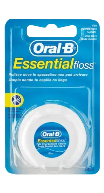 La seda dental Oral-B® Essential Floss™ limpia en zonas a las que su cepillo no puede acceder. Combina un filamento especialmente diseñado con un recubrimiento polímero que facilita la eliminación de la placa. Fácil de introducir y resistente al desgaste, así no se deshilacha al deslizarla entre sus dientes.