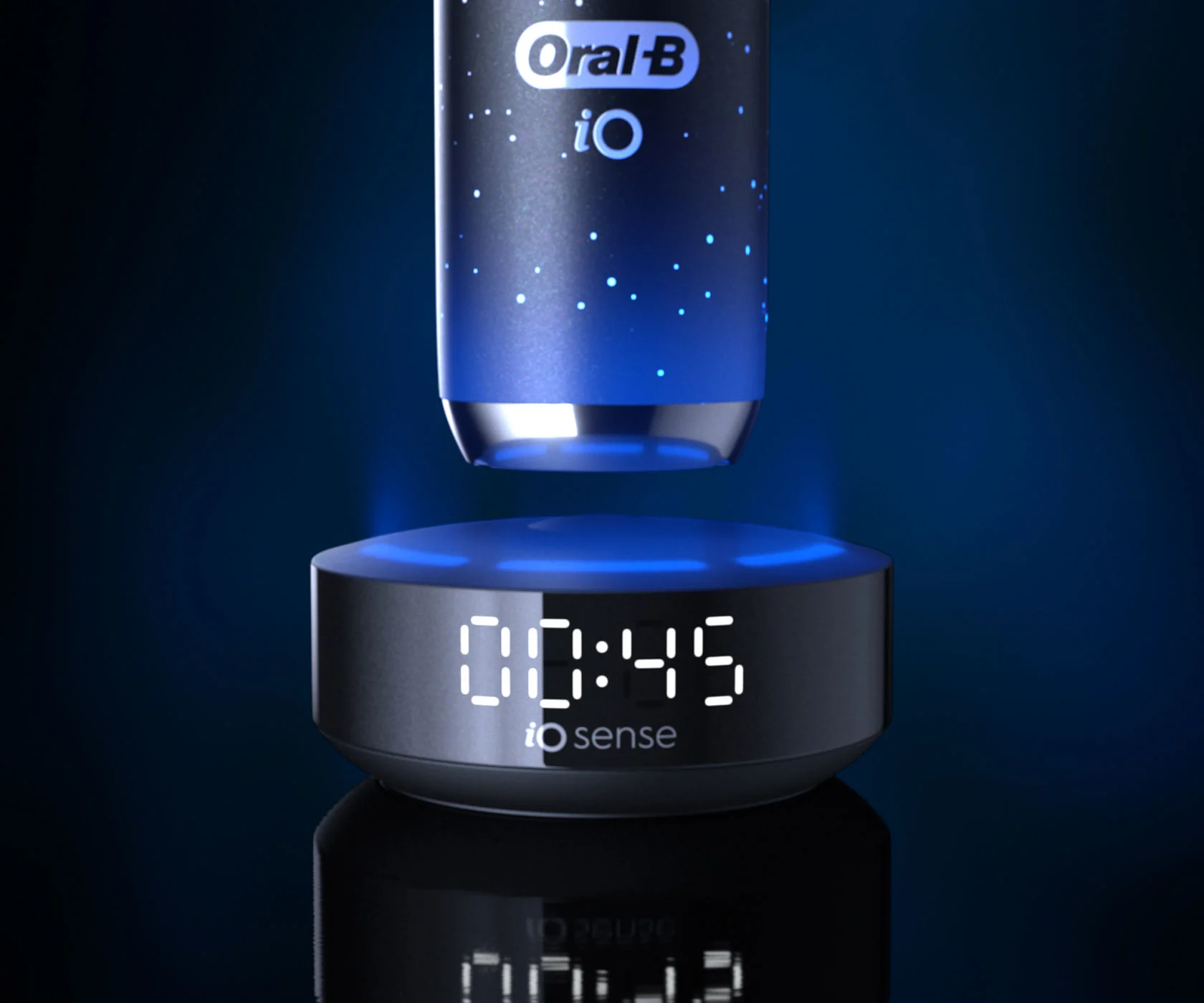 Black Oral-B iO Series 9 toothbrush on charging stand 