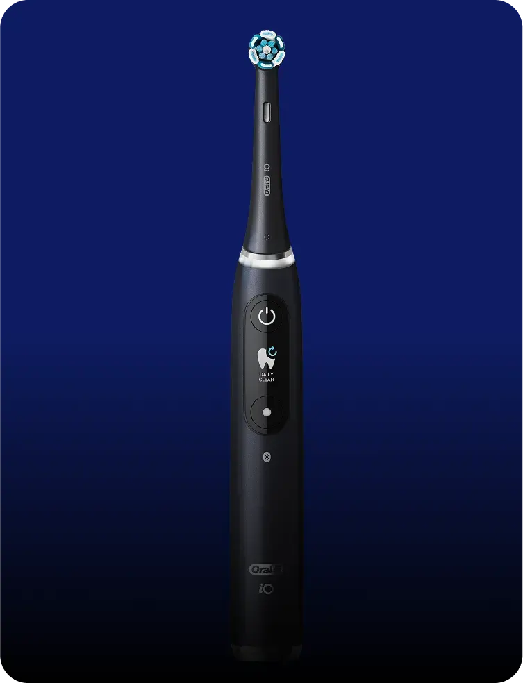 Oral-B iO3 black electric toothbrush featuring slim handle and rounded brush head