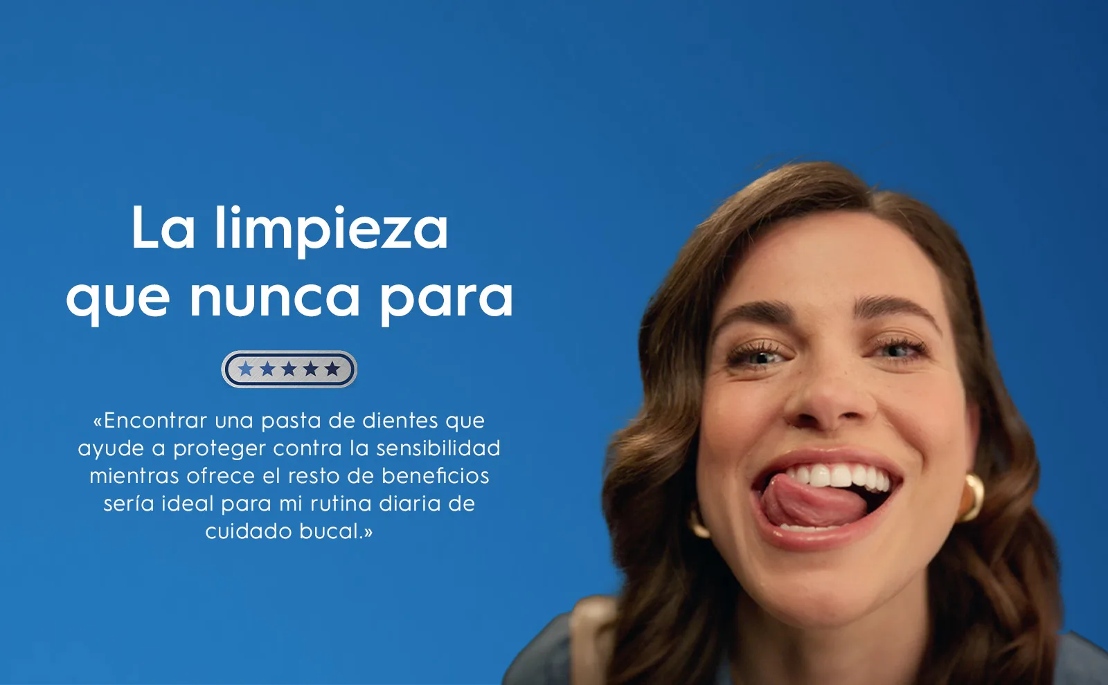 Text reads 'The clean that never stops' next to a smiling woman.