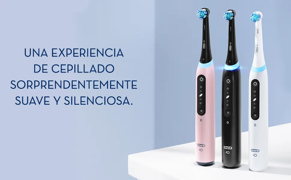Cepillo de dientes Oral-B iO 5 blanco, negro y rosa que ofrece una experiencia de cepillado suave.													 