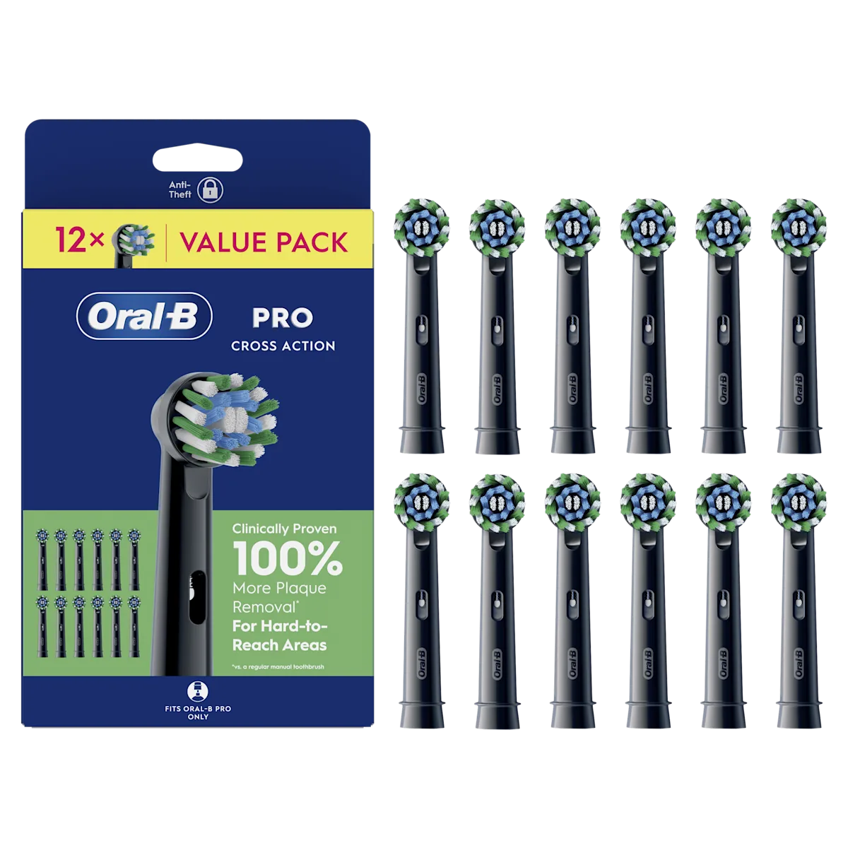 OralB Cross Action Cabezales de recambio pack de 12 Negro