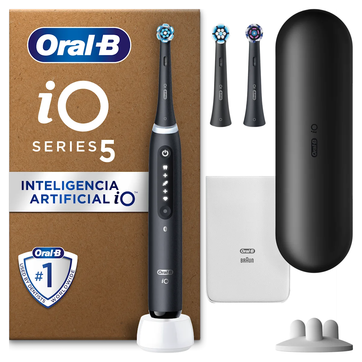 Oral-B iO5 cepillo de dientes eléctrico, destacando sus 5 modos de limpieza para una experiencia personalizada.