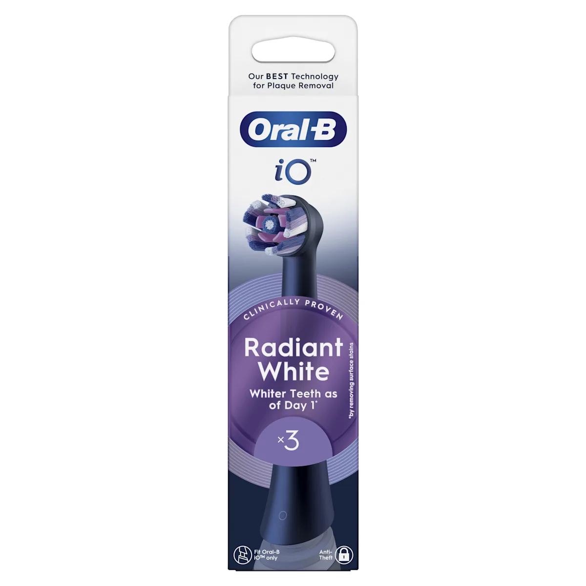 Oral-B iO cabezales de recambio Radiant White, paquete de 4 unidades, para un blanqueamiento dental radiante.