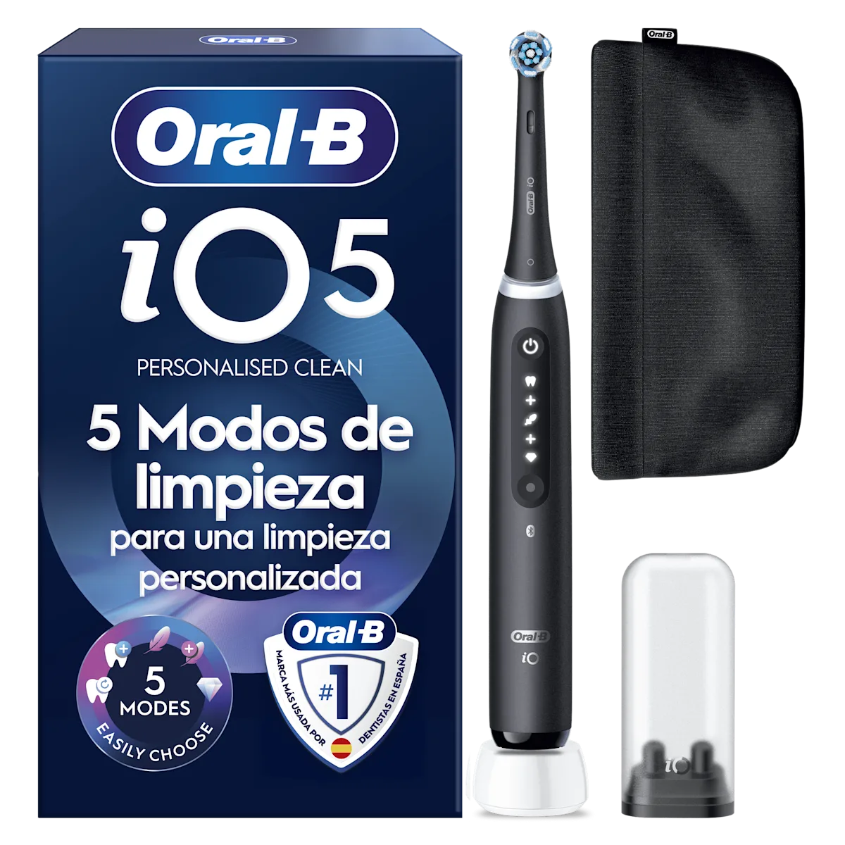Cepillo de dientes eléctrico iO5 Negro con 1 cabezal y estuche de viaje