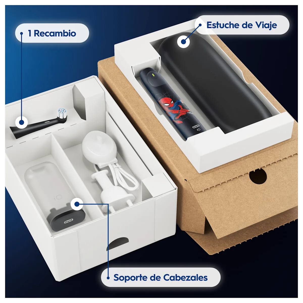 Cepillo de dientes eléctrico Pro-kids Spiderman con 1 cabezal y funda de viaje