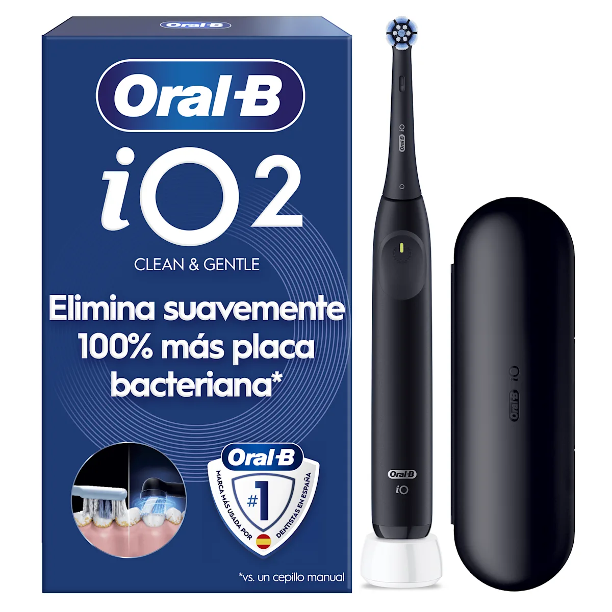 Cepillo de dientes recargable iO2 Negro con funda de viaje