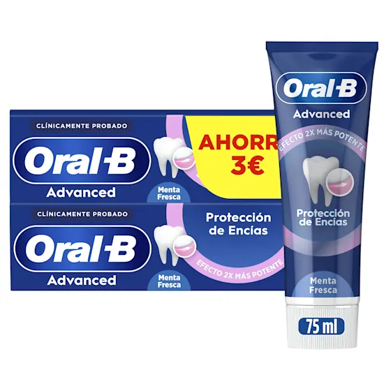 Oral-B Advanced pasta de dientes, paquete doble con oferta de ahorro de 3€ y tubo individual con protección de encías.