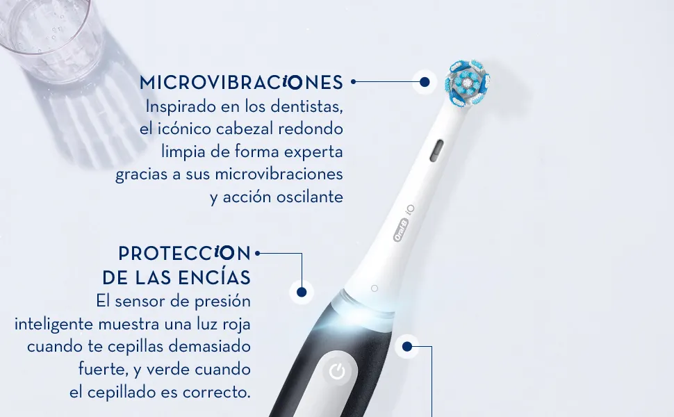 Parte superior del cepillo de dientes Oral-B iO3 con protección de las encías, microvibraciones.