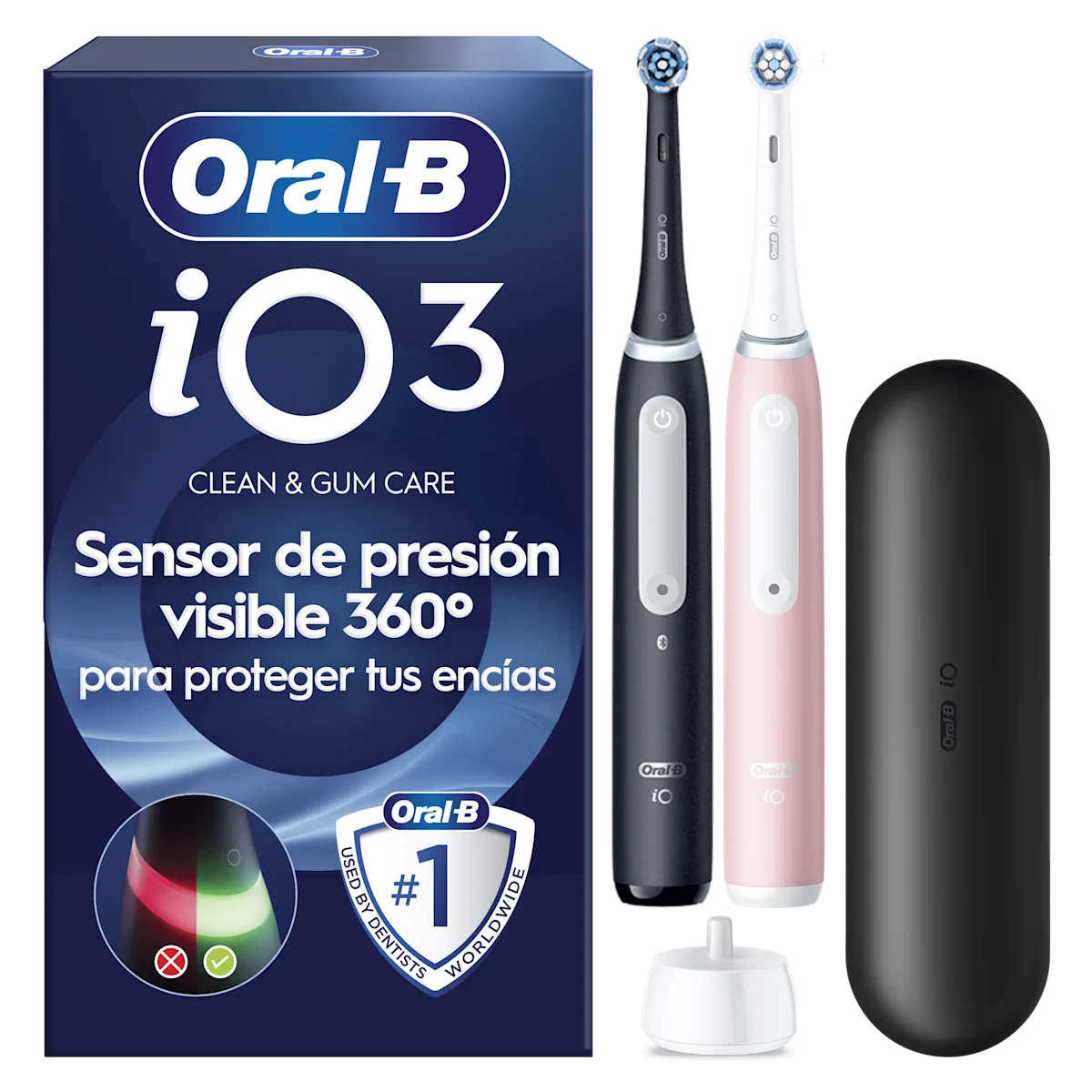 Pack de 2 cepillos eléctricos iO3 Negro y Rosa con 2 cabezales y funda de viaje