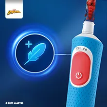 Primer plano del mango del cepillo con icono que muestra los 2 modos de limpieza del cepillo.