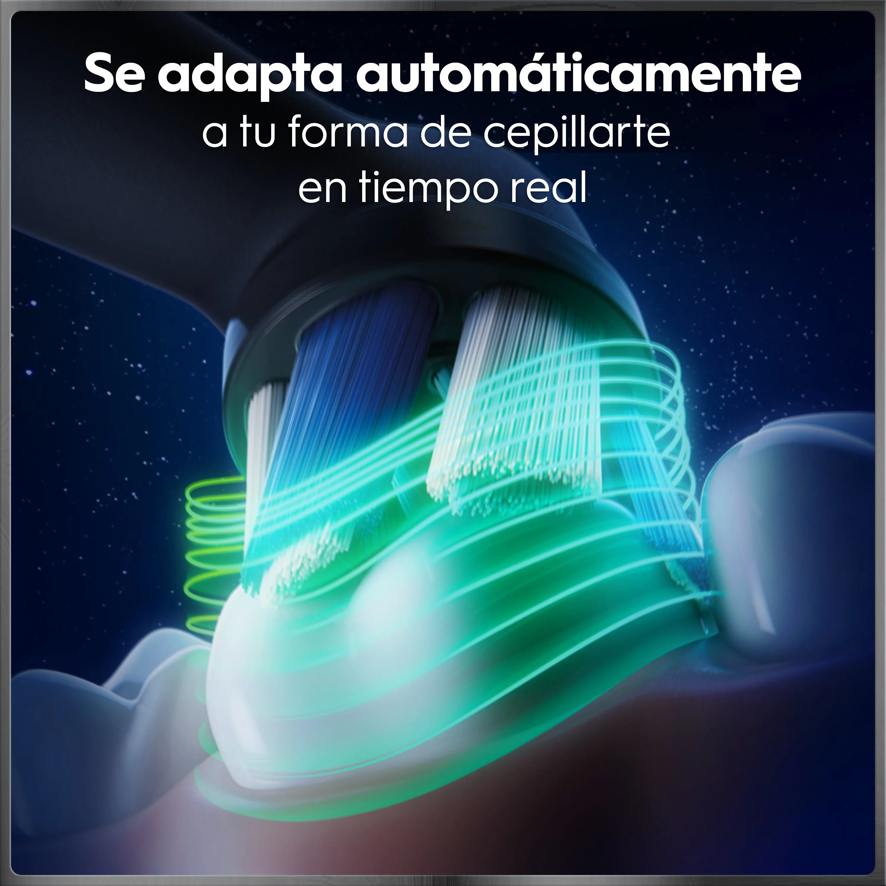 Cepillo eléctrico Oral-B iO Sense con características destacadas: sensor de presión, temporizador y visor interactivo.