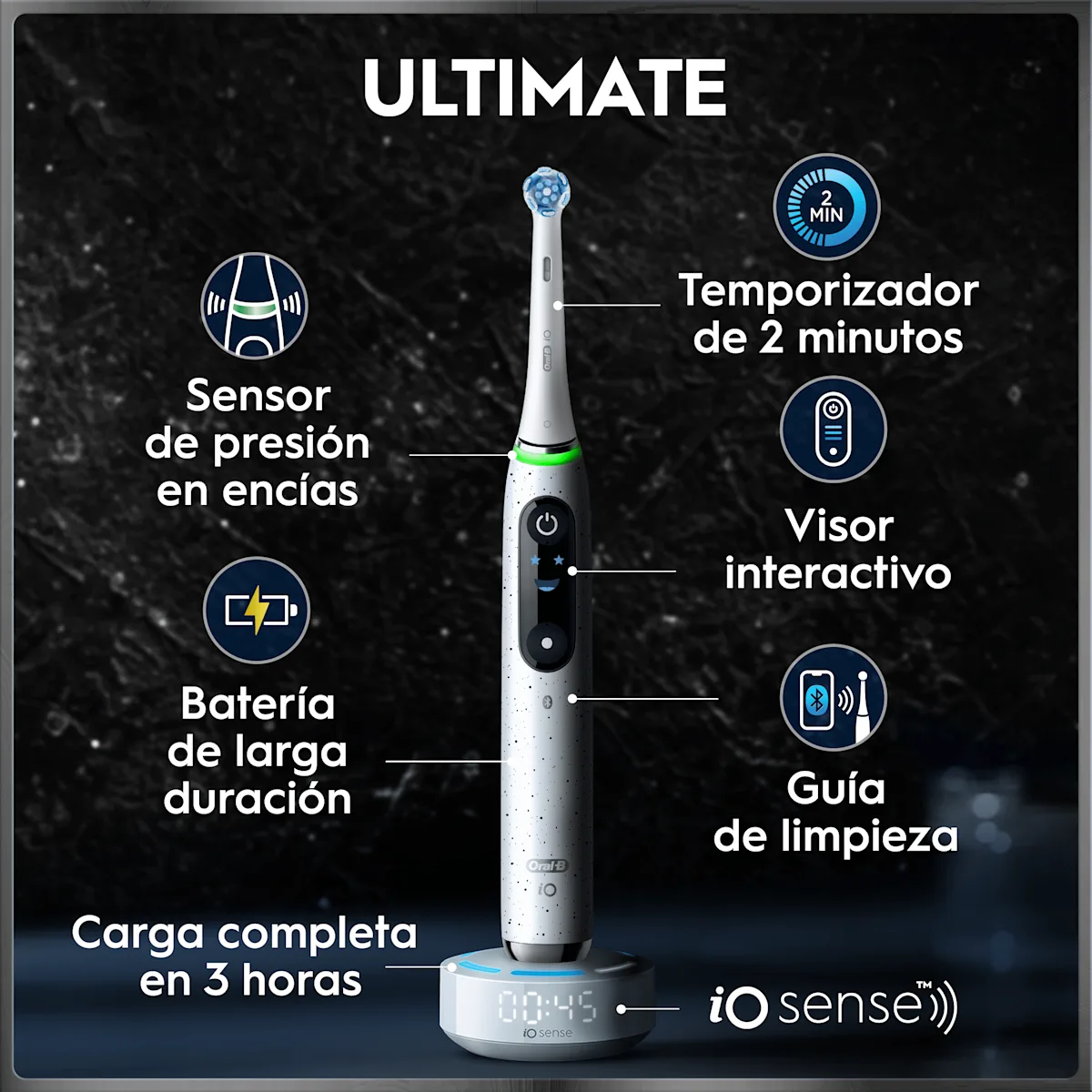 Cepillo de dientes recargable iO10 Negro con funda de viaje