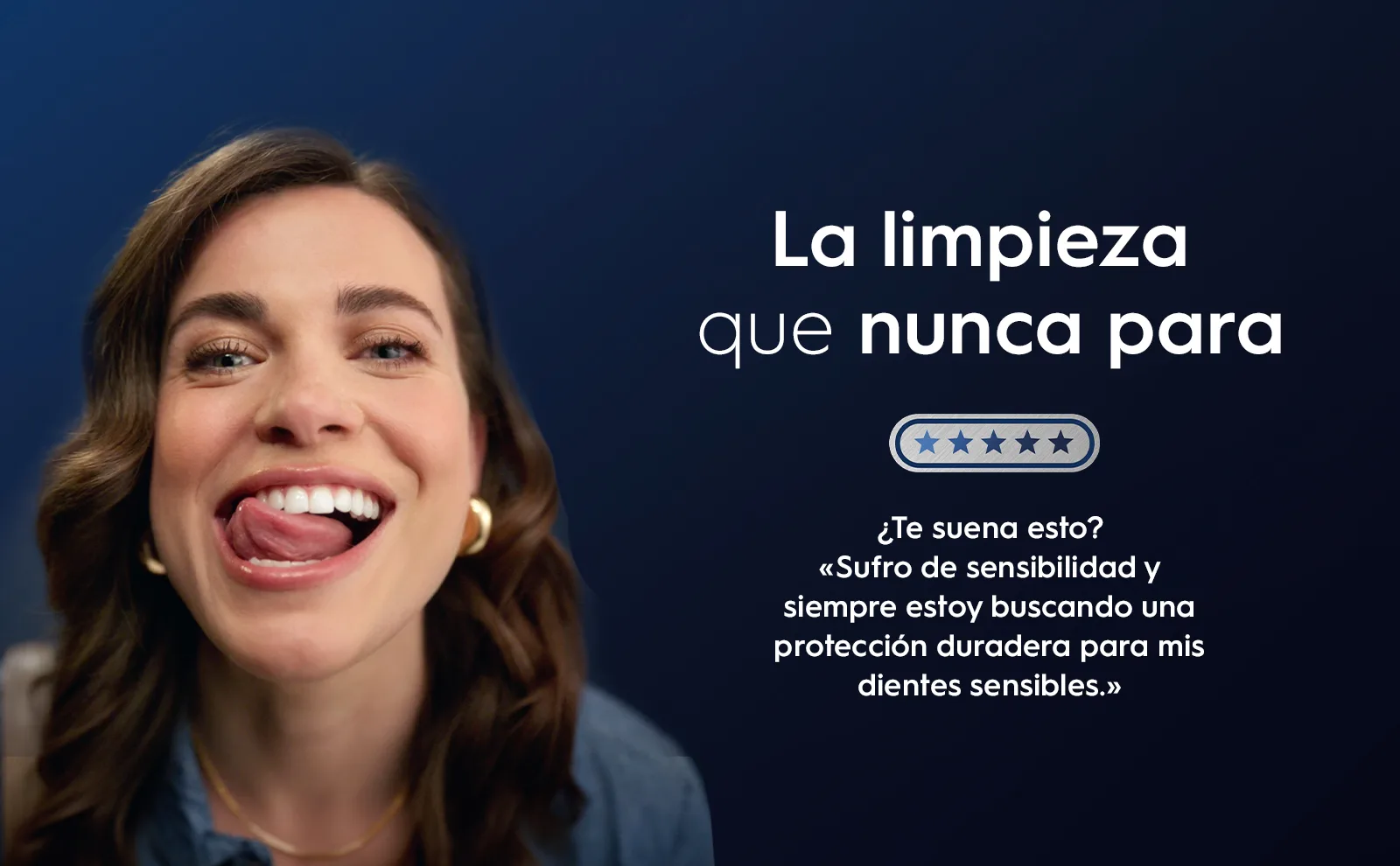 Text reads 'The clean that never stops' next to a smiling woman.