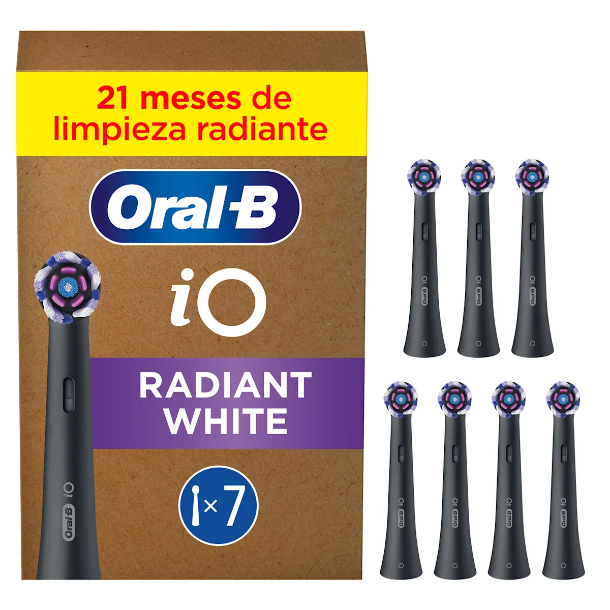 Oral-B iO cabezales de recambio Radiant White, paquete de 4 unidades, para un blanqueamiento dental radiante.