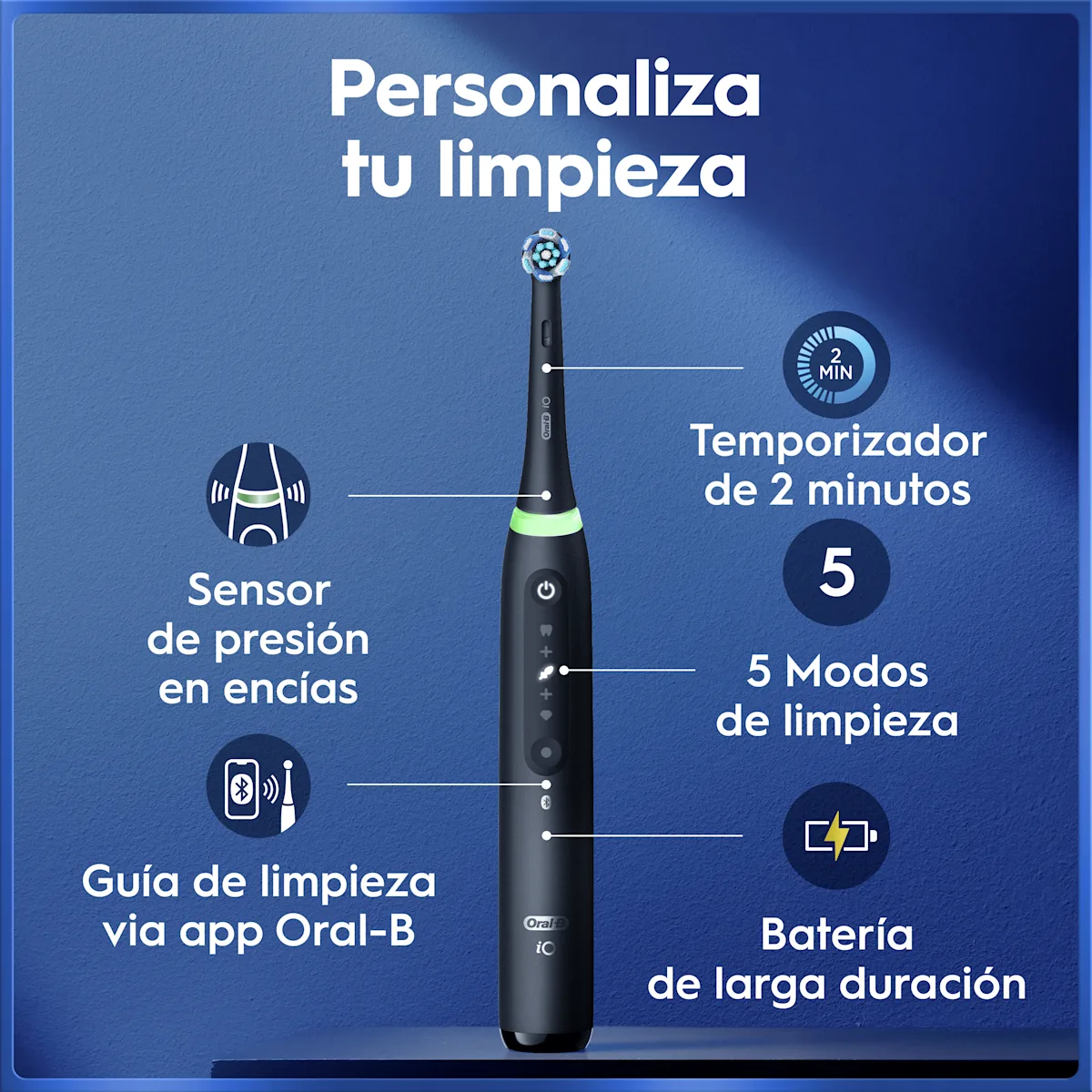 Cepillo de dientes eléctrico iO5 Negro con 1 cabezal y estuche de viaje