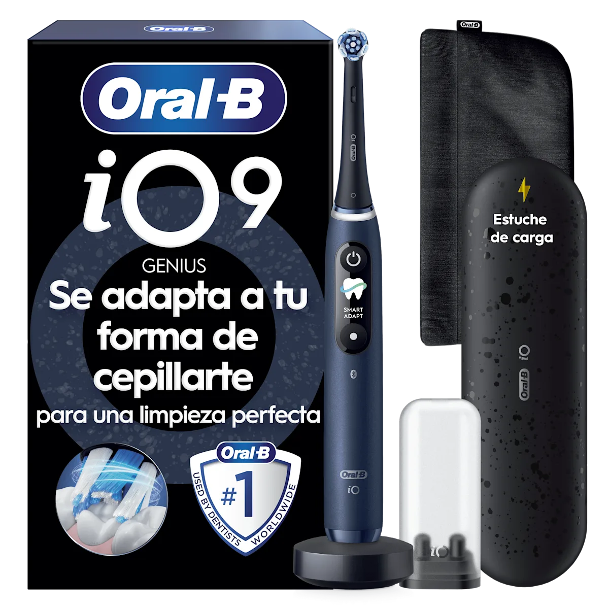 Cepillo de dientes eléctrico recargable iO9 Azul marino con 1 cabezal, funda de viaje y estuche magnético