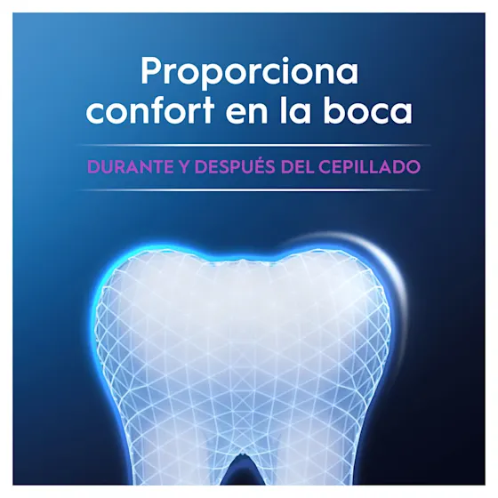 Diente estilizado con líneas azules que ilustra el confort en la boca durante y después del cepillado con Oral-B.
