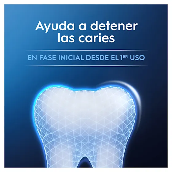 Oral-B ayuda a detener las caries en fase inicial desde el primer uso, según se ilustra con un diente protegido.