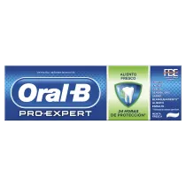 La pasta dentífrica Oral-B Pro-Expert Aliento Fresco proporciona 24 horas de protección contra la placa con dos cepillados al día. Protege y actúa sobre las ocho áreas que más preocupan a los dentistas: problemas de encías, sensibilidad, caries, placa, manchas, mal aliento, sarro y erosión del esmalte.