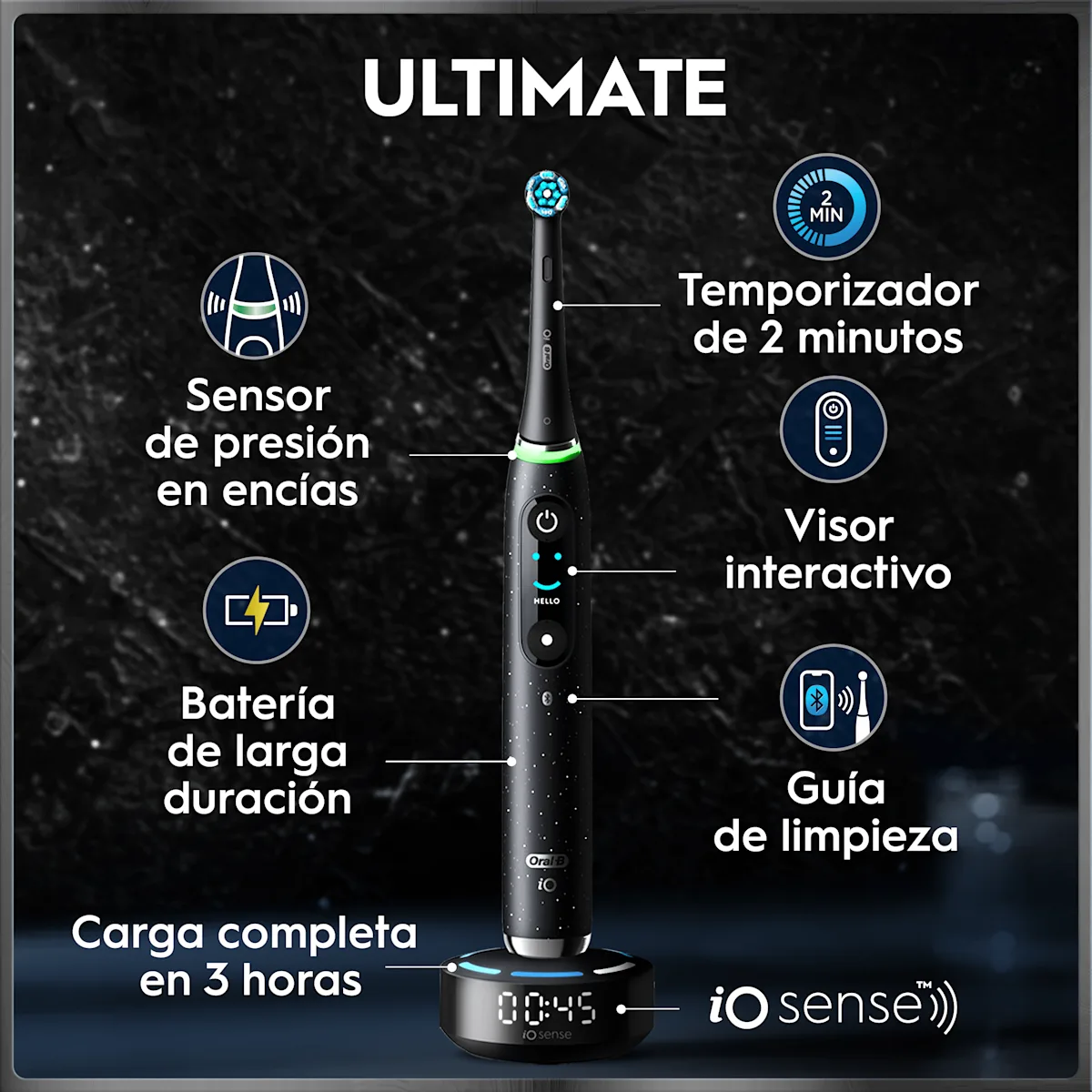 Cepillo de dientes recargable iO10 Negro con funda de viaje