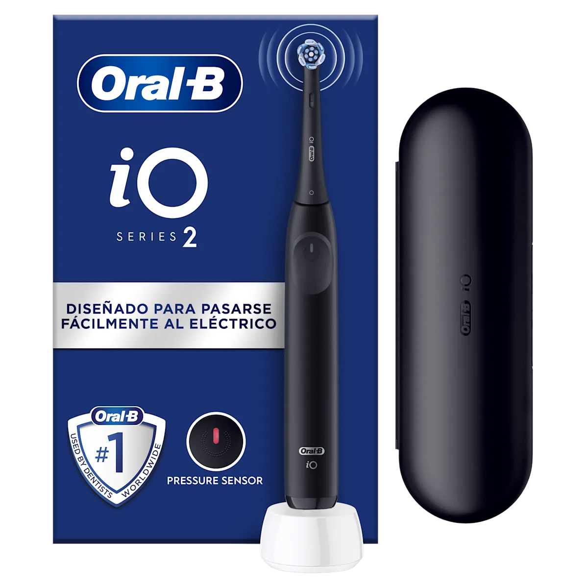Cepillo de dientes recargable iO2 Negro con funda de viaje