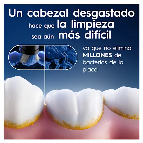 Un cabezal desgastado de Oral-B hace que la limpieza sea más difícil, ya que no elimina millones de bacterias de la placa.