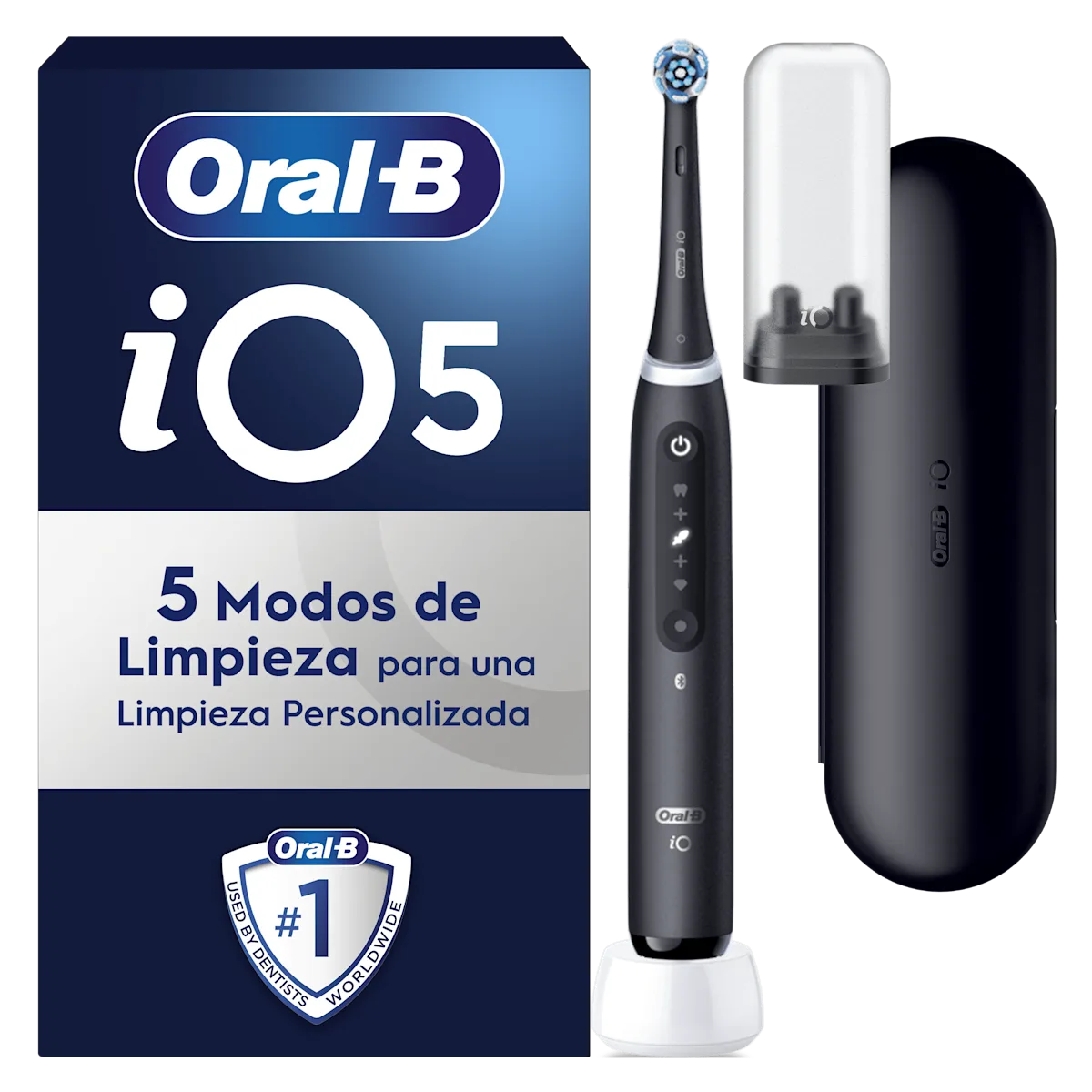 Cepillo de dientes iO5 Negro con 1 cabezal y estuche de viaje magnético
