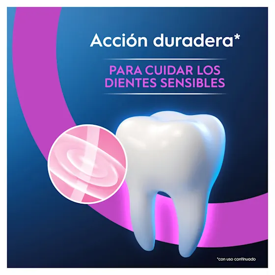 Acción duradera de Oral-B para el cuidado de los dientes sensibles, mostrando una protección continua con el uso.