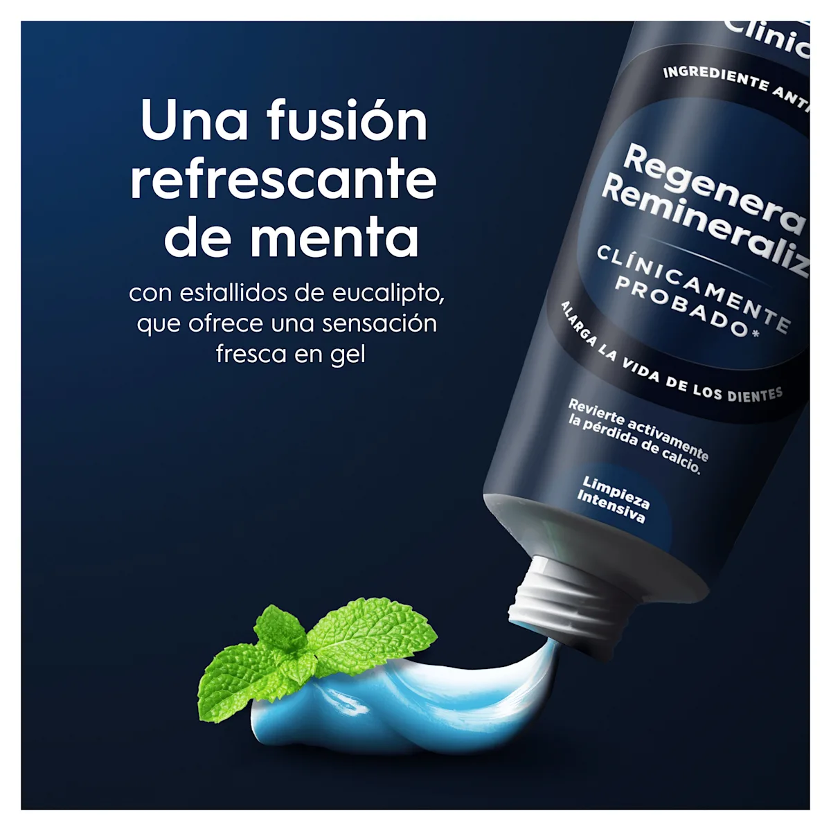 Pasta de dientes Oral-B que ofrece una fusión refrescante de menta y eucalipto para una sensación fresca en gel.