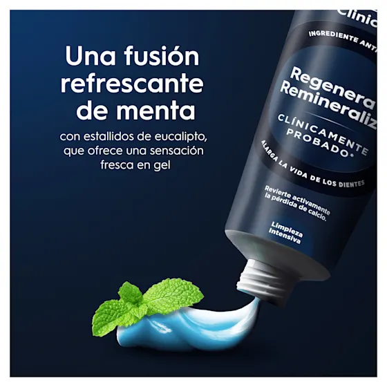 Pasta de dientes Oral-B que ofrece una fusión refrescante de menta y eucalipto para una sensación fresca en gel.