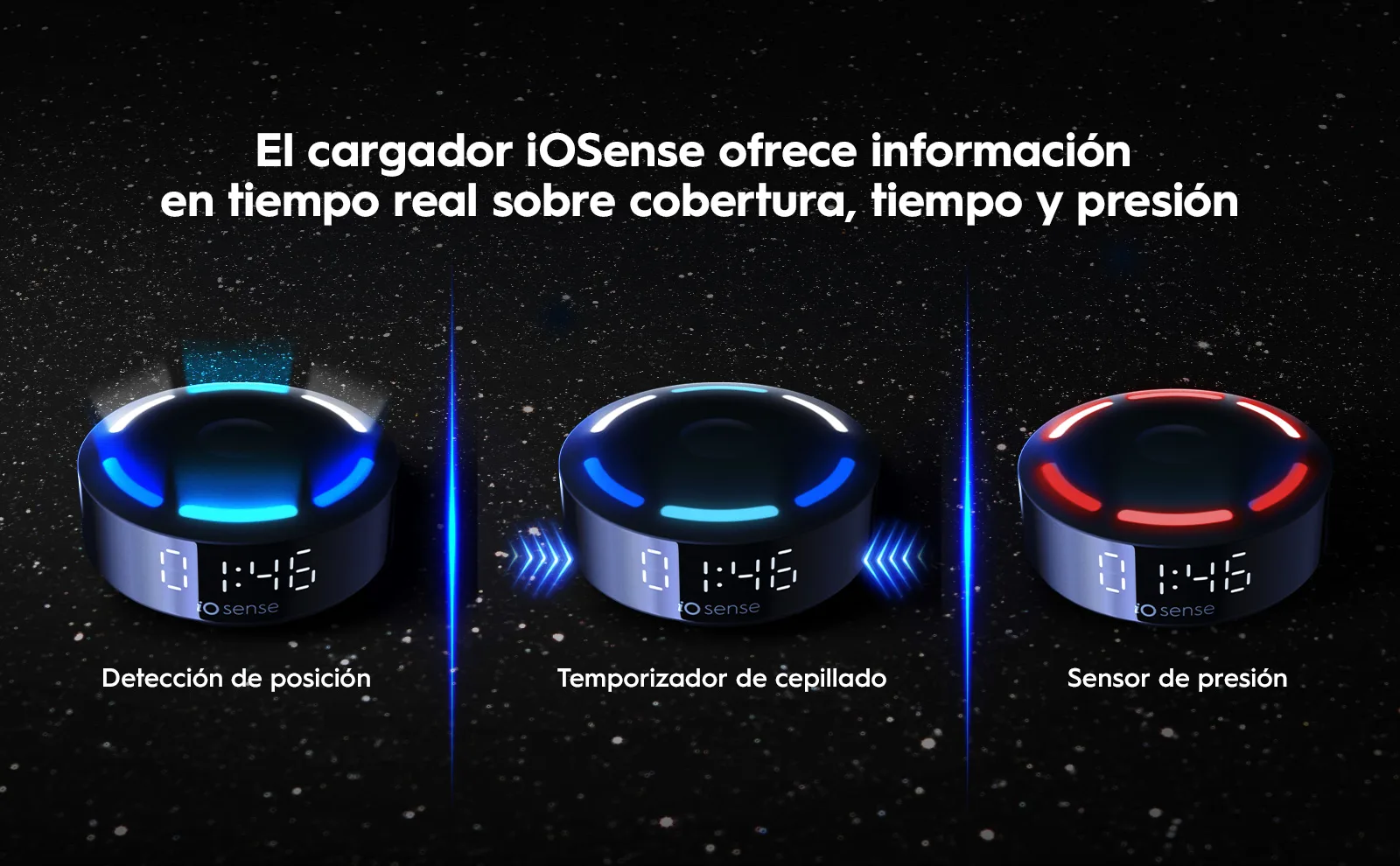 Cargador iOSense: detector de posición, temporizador de cepillado y sensor de presión.