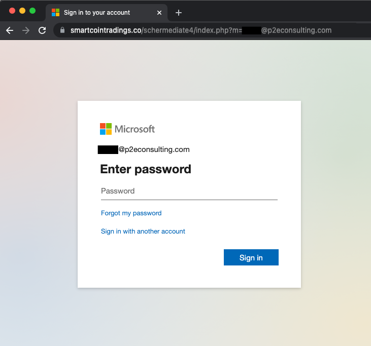Microsoft phishing page