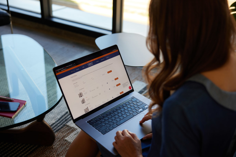 Woman searching property on computer